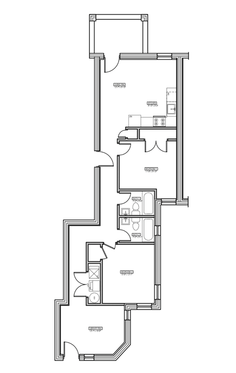 Floor plan for 3 beds, 2 baths, 920 sqft